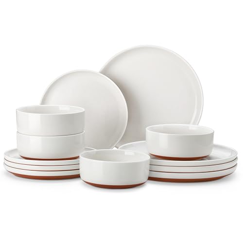 MALACASA Plates and Bowls Sets, 12 Pieces Modern Stoneware Dinnerware Set for 4 Kitchen Dinner Set Ceramic Dishware Dishes Set Microwave and Dishwasher Safe, White, Series TARA - My Kitchen Products