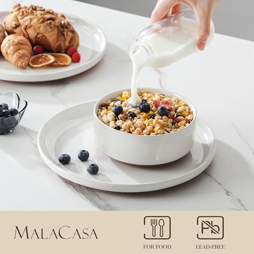 MALACASA Plates and Bowls Sets, 12 Pieces Modern Stoneware Dinnerware Set for 4 Kitchen Dinner Set Ceramic Dishware Dishes Set Microwave and Dishwasher Safe, White, Series TARA - My Kitchen Products