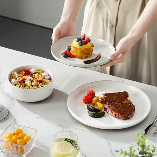 MALACASA Plates and Bowls Sets, 12 Pieces Modern Stoneware Dinnerware Set for 4 Kitchen Dinner Set Ceramic Dishware Dishes Set Microwave and Dishwasher Safe, White, Series TARA - My Kitchen Products