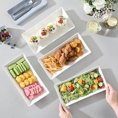 MALACASA Serving Platters Set of 4, Ceramic Serving Platters and Trays for Serving Food, Rectangular Serving Trays for Party, Large Serving Plates, Party Serving Trays and Platters - 12 Inch, White - My Kitchen Products