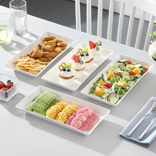MALACASA Serving Platters Set of 4, Ceramic Serving Platters and Trays for Serving Food, Rectangular Serving Trays for Party, Large Serving Plates, Party Serving Trays and Platters - 12 Inch, White - My Kitchen Products