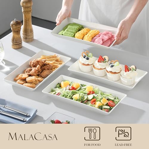 MALACASA Serving Platters Set of 4, Ceramic Serving Platters and Trays for Serving Food, Rectangular Serving Trays for Party, Large Serving Plates, Party Serving Trays and Platters - 12 Inch, White - My Kitchen Products