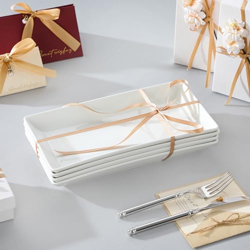 MALACASA Serving Platters Set of 4, Ceramic Serving Platters and Trays for Serving Food, Rectangular Serving Trays for Party, Large Serving Plates, Party Serving Trays and Platters - 12 Inch, White - My Kitchen Products
