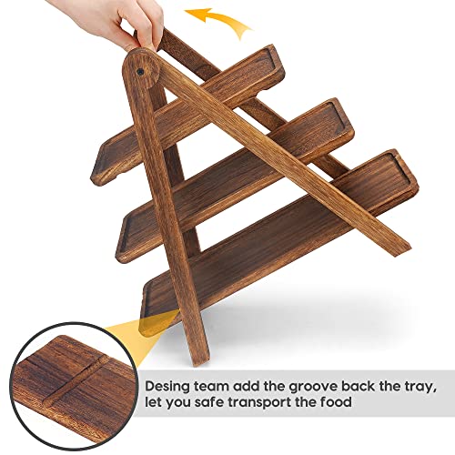 Manspdier Wood 3 Tier Serving Tray Three Tiered Cupcake Stand, Rectangle Serving Platter Wooden Farmhouse Tiered Tray, Party Serving Brown Decorative Tray Decor - My Kitchen Products
