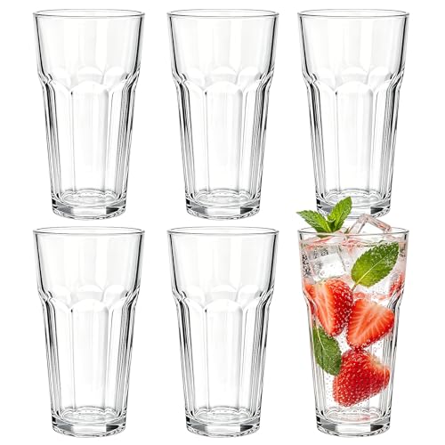 Mapoxy 16 oz Highball Glasses 6 Pack, Thick Lead-Free Glass Tumblers with Heavy Base, Clear Drinking Glasses for Water