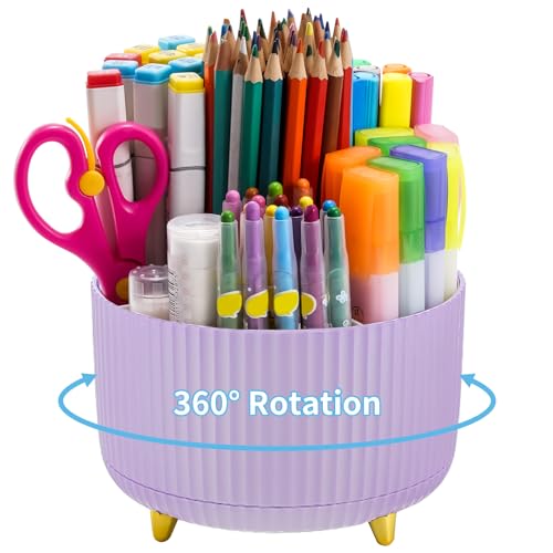 Marbrasse Desk Organizer, 360-Degree Rotating Pen Holder, Desk Organizers and Accessories with 5 Compartments Pencil