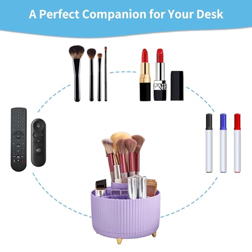 Marbrasse Desk Organizer, 360-Degree Rotating Pen Holder, Desk Organizers and Accessories with 5 Compartments Pencil Holder, Art Supply Storage Box Caddy for Office, Home（Purple） - My Kitchen Products