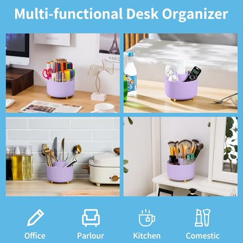 Marbrasse Desk Organizer, 360-Degree Rotating Pen Holder, Desk Organizers and Accessories with 5 Compartments Pencil Holder, Art Supply Storage Box Caddy for Office, Home（Purple） - My Kitchen Products