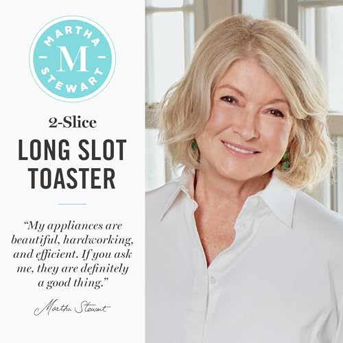 Martha Stewart 2 Slice Long Slot Toaster, Extra Wide for Sourdough & Bagels, 10 Setting Shade Control, Removable Crumb Tray, Self-Centering Design, Defrost/Reheat, Cancel, Slim Space-Saving, Honeydew - My Kitchen Products