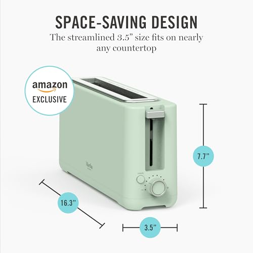 Martha Stewart 2 Slice Long Slot Toaster, Extra Wide for Sourdough & Bagels, 10 Setting Shade Control, Removable Crumb Tray, Self-Centering Design, Defrost/Reheat, Cancel, Slim Space-Saving, Honeydew - My Kitchen Products