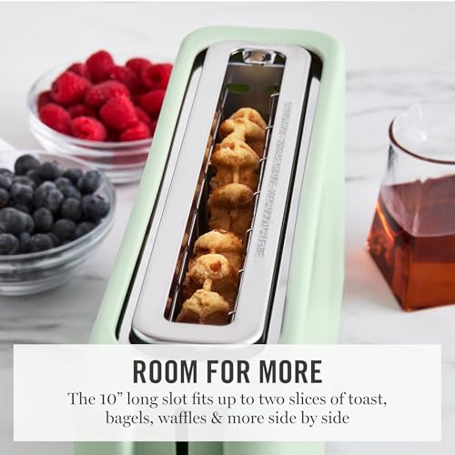 Martha Stewart 2 Slice Long Slot Toaster, Extra Wide for Sourdough & Bagels, 10 Setting Shade Control, Removable Crumb Tray, Self-Centering Design, Defrost/Reheat, Cancel, Slim Space-Saving, Honeydew - My Kitchen Products