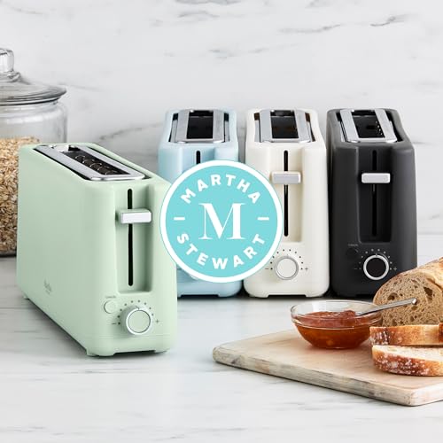 Martha Stewart 2 Slice Long Slot Toaster, Extra Wide for Sourdough & Bagels, 10 Setting Shade Control, Removable Crumb Tray, Self-Centering Design, Defrost/Reheat, Cancel, Slim Space-Saving, Honeydew - My Kitchen Products