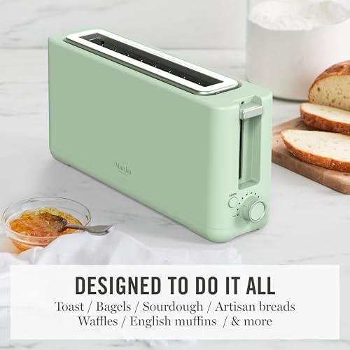 Martha Stewart 2 Slice Long Slot Toaster, Extra Wide for Sourdough & Bagels, 10 Setting Shade Control, Removable Crumb Tray, Self-Centering Design, Defrost/Reheat, Cancel, Slim Space-Saving, Honeydew - My Kitchen Products