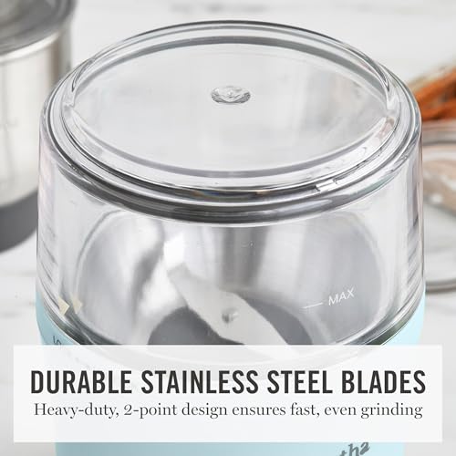 Martha Stewart Electric Coffee & Spice Grinder, Dual 2.5oz Removable Bowls, Storage Lids, Stainless Steel Blades, One Touch Pulse Control, 2-in-1 Compact, Beans & Spices, Herbs & Nuts, Sky Blue - My Kitchen Products