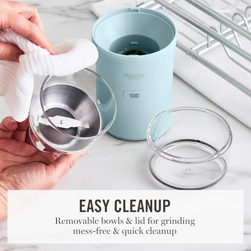 Martha Stewart Electric Coffee & Spice Grinder, Dual 2.5oz Removable Bowls, Storage Lids, Stainless Steel Blades, One Touch Pulse Control, 2-in-1 Compact, Beans & Spices, Herbs & Nuts, Sky Blue - My Kitchen Products