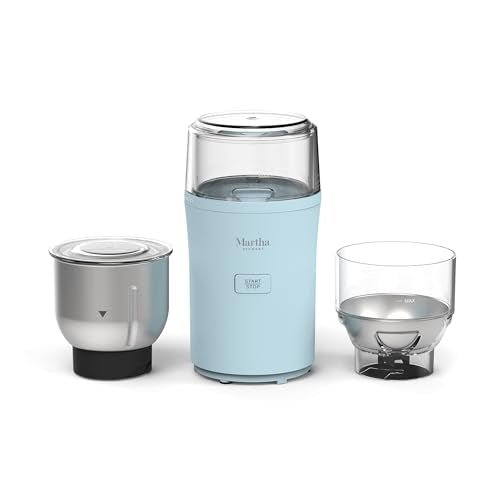 Martha Stewart Electric Coffee & Spice Grinder, Dual 2.5oz Removable Bowls, Storage Lids, Stainless Steel Blades, One Touch Pulse Control, 2-in-1 Compact, Beans & Spices, Herbs & Nuts, Sky Blue - My Kitchen Products