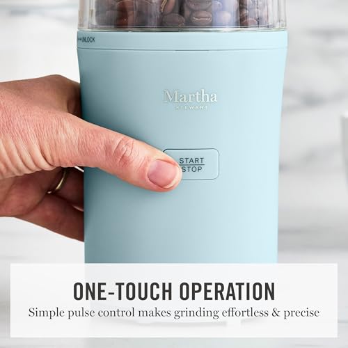 Martha Stewart Electric Coffee & Spice Grinder, Dual 2.5oz Removable Bowls, Storage Lids, Stainless Steel Blades, One Touch Pulse Control, 2-in-1 Compact, Beans & Spices, Herbs & Nuts, Sky Blue - My Kitchen Products