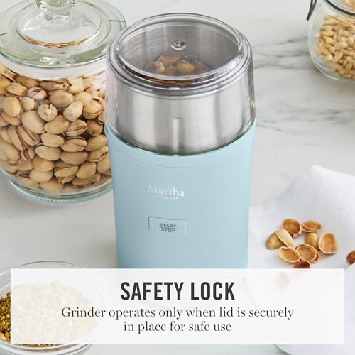 Martha Stewart Electric Coffee & Spice Grinder, Dual 2.5oz Removable Bowls, Storage Lids, Stainless Steel Blades, One Touch Pulse Control, 2-in-1 Compact, Beans & Spices, Herbs & Nuts, Sky Blue - My Kitchen Products