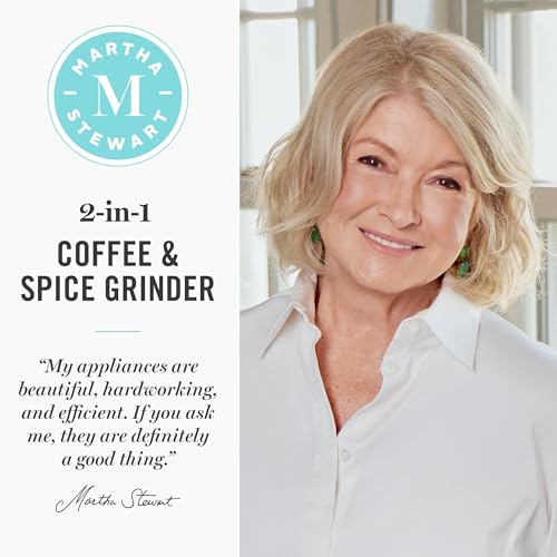 Martha Stewart Electric Coffee & Spice Grinder, Dual 2.5oz Removable Bowls, Storage Lids, Stainless Steel Blades, One Touch Pulse Control, 2-in-1 Compact, Beans & Spices, Herbs & Nuts, Sky Blue - My Kitchen Products
