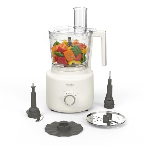 Martha Stewart Food Processor, 10-Cup Electric Chopper for Slicing, Shredding, Mincing and Puree, BPA-Free Twist & Lock Bowl, 3 Multipurpose Blades, Variable Speed Dial, Wide Feed Chute, Linen Cream - My Kitchen Products
