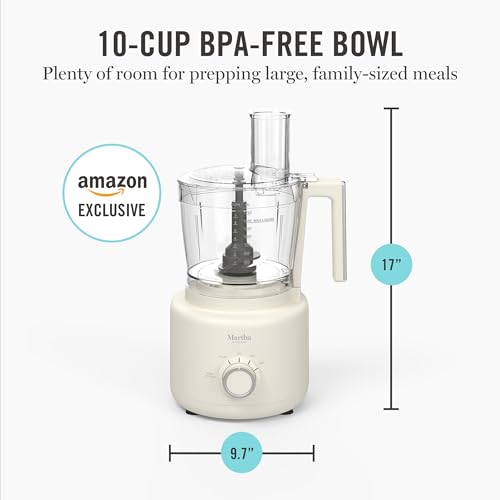 Martha Stewart Food Processor, 10-Cup Electric Chopper for Slicing, Shredding, Mincing and Puree, BPA-Free Twist & Lock Bowl, 3 Multipurpose Blades, Variable Speed Dial, Wide Feed Chute, Linen Cream - My Kitchen Products