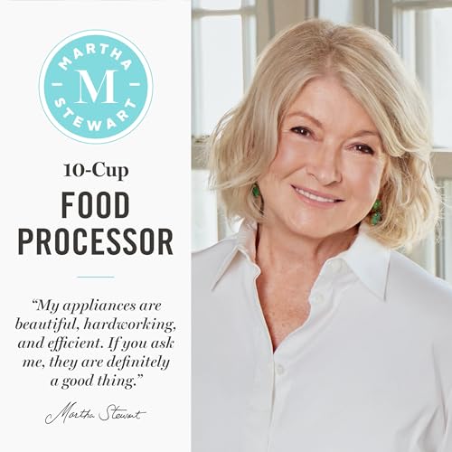 Martha Stewart Food Processor, 10-Cup Electric Chopper for Slicing, Shredding, Mincing and Puree, BPA-Free Twist & Lock Bowl, 3 Multipurpose Blades, Variable Speed Dial, Wide Feed Chute, Linen Cream - My Kitchen Products