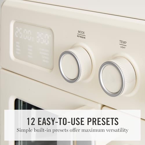 Martha Stewart French Door Air Fryer Toaster Oven Combo, 34QT Countertop Convection, 12-in-1, Bake, Broil, Roast, Fits 12” Pizza, Dehydrate, 5 Accessories, Air Fry Basket, Stainless Steel, Linen Cream - My Kitchen Products