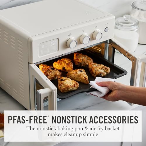 Martha Stewart French Door Air Fryer Toaster Oven Combo, 34QT Countertop Convection, 12-in-1, Bake, Broil, Roast, Fits 12” Pizza, Dehydrate, 5 Accessories, Air Fry Basket, Stainless Steel, Linen Cream - My Kitchen Products