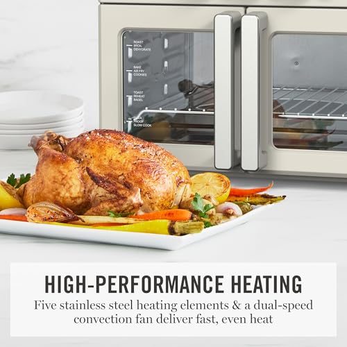Martha Stewart French Door Air Fryer Toaster Oven Combo, 34QT Countertop Convection, 12-in-1, Bake, Broil, Roast, Fits 12” Pizza, Dehydrate, 5 Accessories, Air Fry Basket, Stainless Steel, Linen Cream - My Kitchen Products