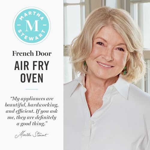 Martha Stewart French Door Air Fryer Toaster Oven Combo, 34QT Countertop Convection, 12-in-1, Bake, Broil, Roast, Fits 12” Pizza, Dehydrate, 5 Accessories, Air Fry Basket, Stainless Steel, Linen Cream - My Kitchen Products