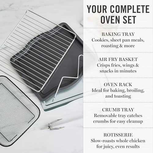 Martha Stewart French Door Air Fryer Toaster Oven Combo, 34QT Countertop Convection, 12-in-1, Bake, Broil, Roast, Fits 12” Pizza, Dehydrate, 5 Accessories, Air Fry Basket, Stainless Steel, Linen Cream - My Kitchen Products