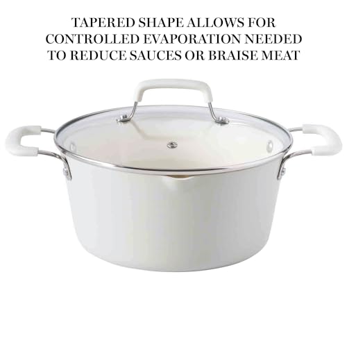 Martha Stewart Heathland Premium Nonstick PFA Free Ceramic Interior 10-Piece Tapered Aluminum Cookware Set - Linen White - My Kitchen Products