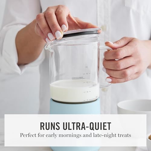 Martha Stewart Milk Frother and Steamer, 10oz/300ml Glass Cup, 4 Presets (Cold Foam, Light, Dense & Hot Chocolate), Ready in 90 Seconds, Cordless Pouring, One-Touch for Hot and Cold Milk, Sky Blue - My Kitchen Products