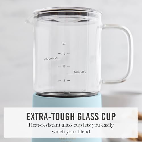 Martha Stewart Milk Frother and Steamer, 10oz/300ml Glass Cup, 4 Presets (Cold Foam, Light, Dense & Hot Chocolate), Ready in 90 Seconds, Cordless Pouring, One-Touch for Hot and Cold Milk, Sky Blue - My Kitchen Products