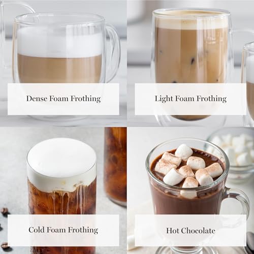 Martha Stewart Milk Frother and Steamer, 10oz/300ml Glass Cup, 4 Presets (Cold Foam, Light, Dense & Hot Chocolate), Ready in 90 Seconds, Cordless Pouring, One-Touch for Hot and Cold Milk, Sky Blue - My Kitchen Products