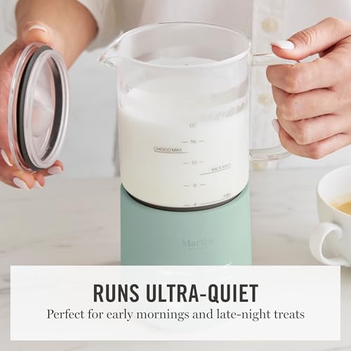 Martha Stewart Milk Frother and Steamer, 10oz/300ml Glass Cup, 4 Presets (Cold Foam, Light, Dense & Hot Chocolate), Ready in 90 Seconds, Cordless Pouring, One-Touch for Hot and Cold Milk, Honeydew - My Kitchen Products