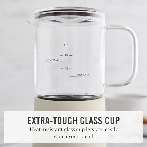 Martha Stewart Milk Frother and Steamer, 10oz/300ml Glass Cup, 4 Presets (Cold Foam, Light, Dense & Hot Chocolate), Ready in 90 Seconds, Cordless Pouring, One-Touch for Hot and Cold Milk, Linen Cream - My Kitchen Products