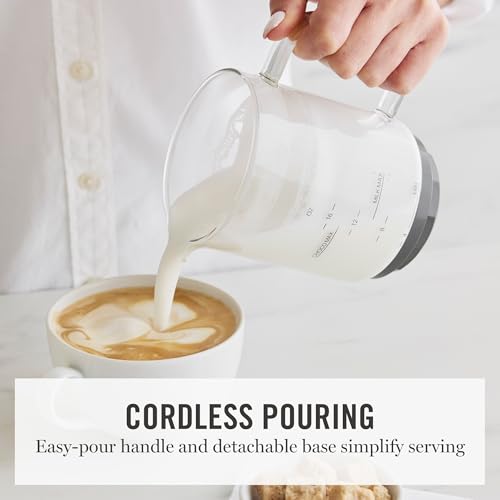 Martha Stewart Milk Frother and Steamer, 10oz/300ml Glass Cup, 4 Presets (Cold Foam, Light, Dense & Hot Chocolate), Ready in 90 Seconds, Cordless Pouring, One-Touch for Hot and Cold Milk, Linen Cream - My Kitchen Products