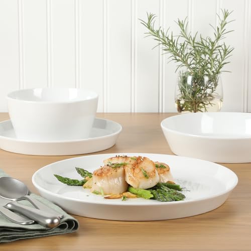 Martha Stewart Selma Chip & Scratch Resistant Dinnerware Set Service for 4 (16pcs) – White Plates and Bowls, Durable Dishwasher and Microwave Safe Dishes Set for Everyday Use - My Kitchen Products