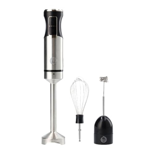 MasterChef Immersion Blender Handheld with Electric Whisk & Milk Frother Attachments, Hand Held Stainless Steel Stick Emulsifier for Making Baby Food, Soup, Puree, Cake, Cappuccino, Latte etc, 400W - My Kitchen Products