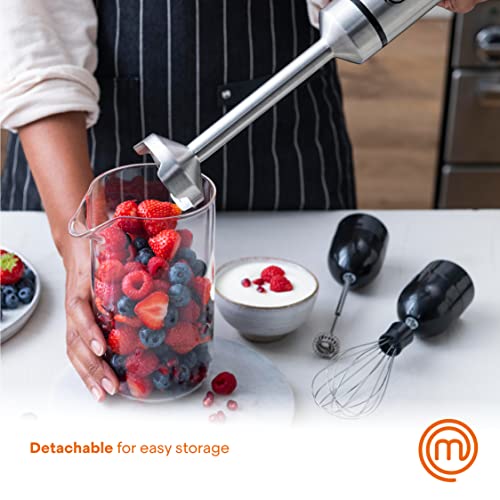 MasterChef Immersion Blender Handheld with Electric Whisk & Milk Frother Attachments, Hand Held Stainless Steel Stick Emulsifier for Making Baby Food, Soup, Puree, Cake, Cappuccino, Latte etc, 400W - My Kitchen Products