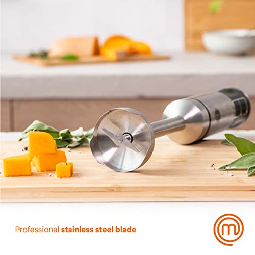 MasterChef Immersion Blender Handheld with Electric Whisk & Milk Frother Attachments, Hand Held Stainless Steel Stick Emulsifier for Making Baby Food, Soup, Puree, Cake, Cappuccino, Latte etc, 400W - My Kitchen Products