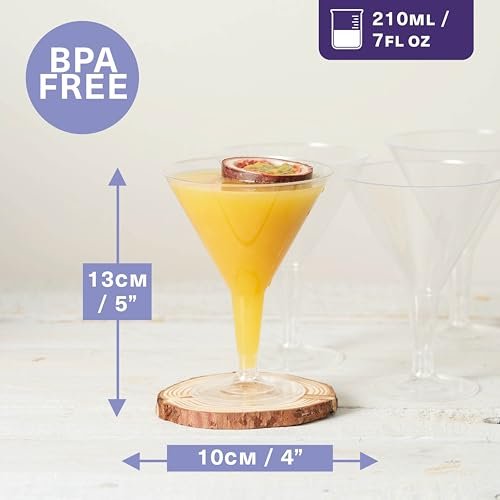 MATANA 48 Premium Plastic Martini Cocktail Glasses, 7 Oz - Elegant, Sturdy & Reusable - Manhattan, Margarita, Cosmopolitan, Desserts - Weddings, Birthdays, Christmas, Garden Parties - My Kitchen Products