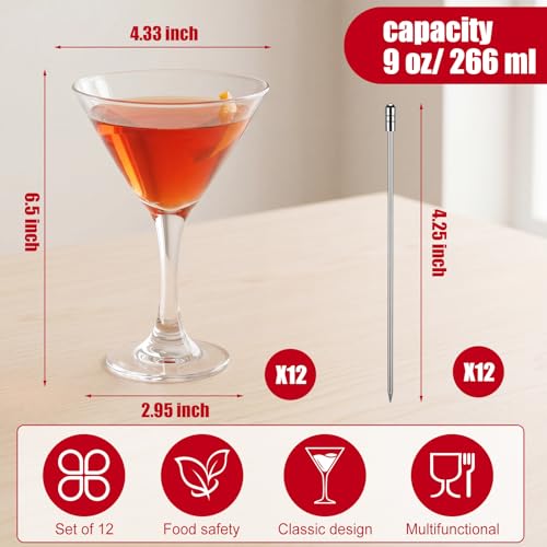 Maxdot Martini Glasses Set of 12, 9 oz Crystal Cocktail Glasses with 12 Metal Picks, Elegant Hand Blown Stemware for Espresso Martini, Gimlet, Cosmopolitan, Party, Home Bar, Glassware Gift Set - My Kitchen Products