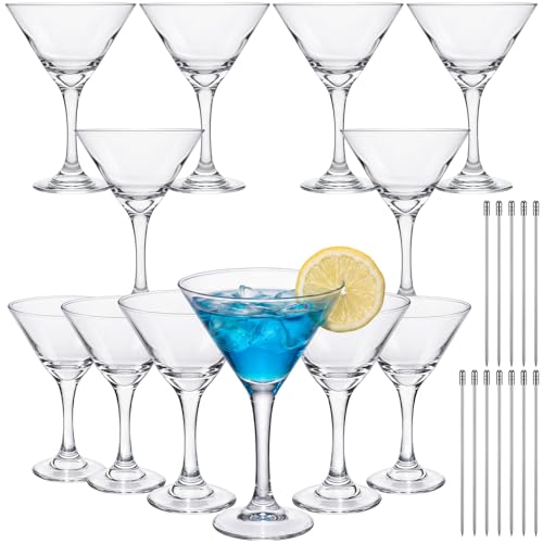 Maxdot Martini Glasses Set of 12, 9 oz Crystal Cocktail Glasses with 12 Metal