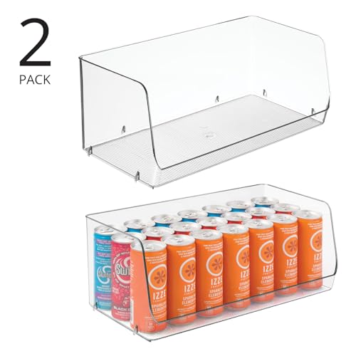 mDesign Modern Stackable Plastic Open Front Dip Extra Large Storage Organizer Bin Basket for Kitchen Organization, Shelf, Cubby, Cabinet, and Pantry Organizing Decor, Ligne Collection - 2 Pack - Clear - My Kitchen Products