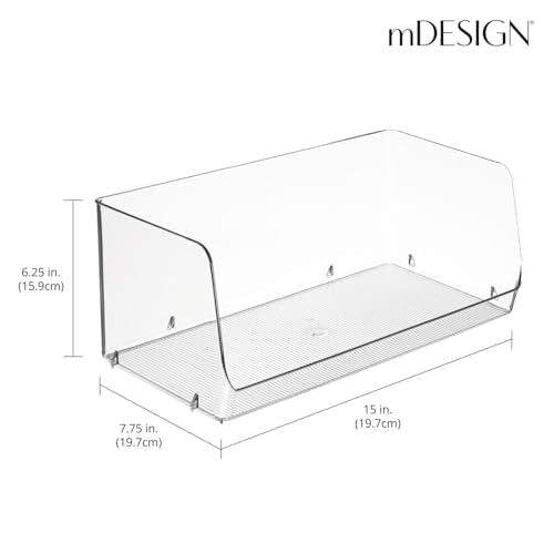 mDesign Modern Stackable Plastic Open Front Dip Extra Large Storage Organizer Bin Basket for Kitchen Organization, Shelf, Cubby, Cabinet, and Pantry Organizing Decor, Ligne Collection - 2 Pack - Clear - My Kitchen Products