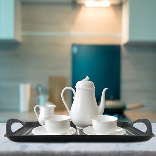 MDLUU Non-Slip Serving Tray with Handles, Food Serving Platter, Set of 2, Black - My Kitchen Products