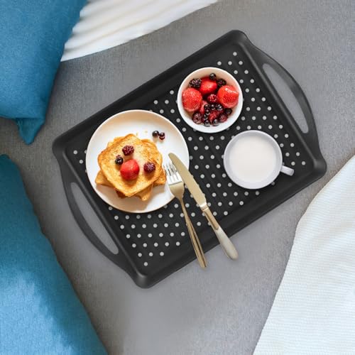 MDLUU Non-Slip Serving Tray with Handles, Food Serving Platter, Set of 2, Black - My Kitchen Products