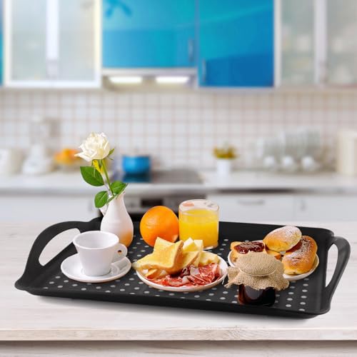 MDLUU Non-Slip Serving Tray with Handles, Food Serving Platter, Set of 2, Black - My Kitchen Products